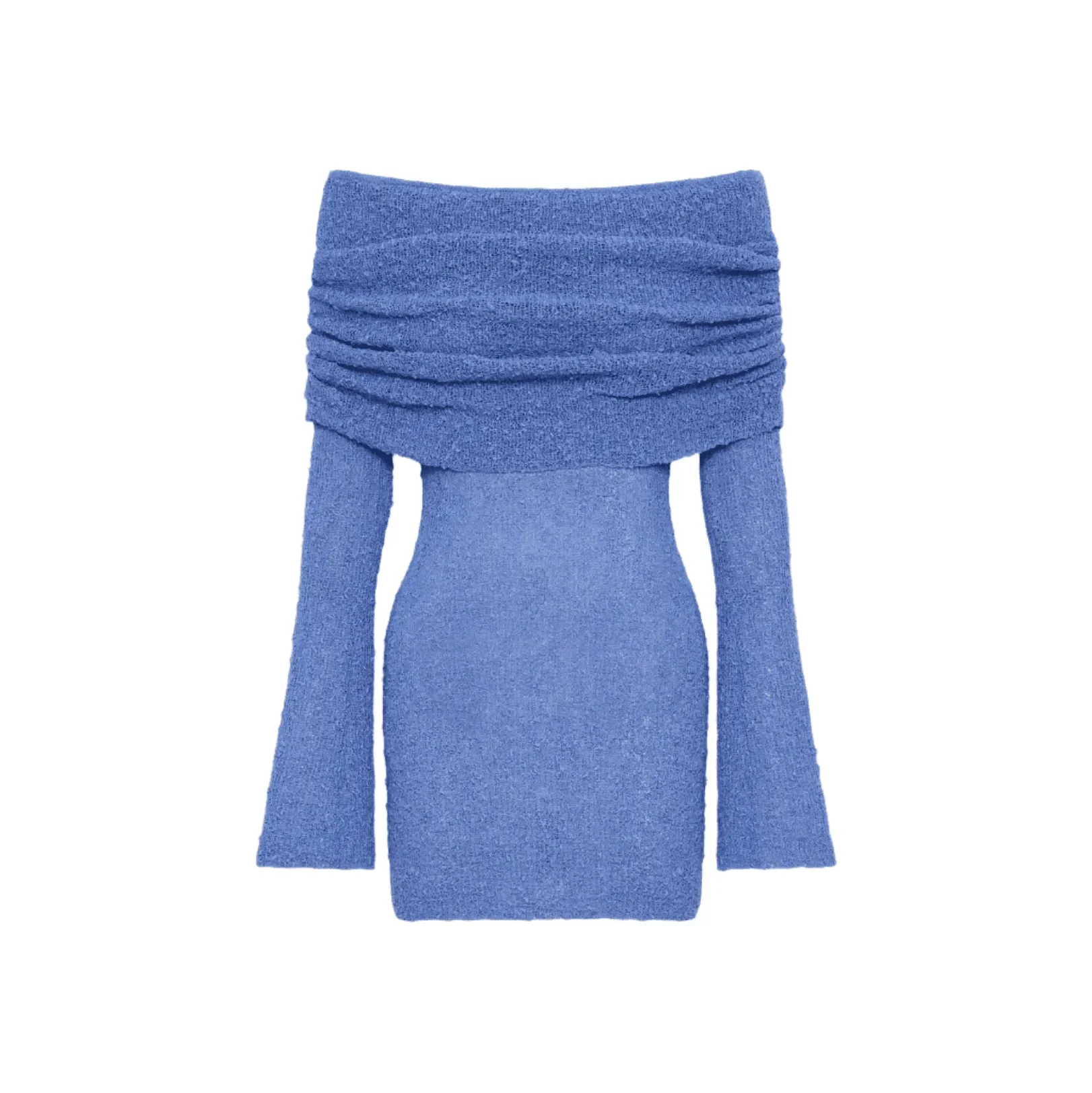 One Kiss Off-Shoulder Blue Boucle Mini Dress