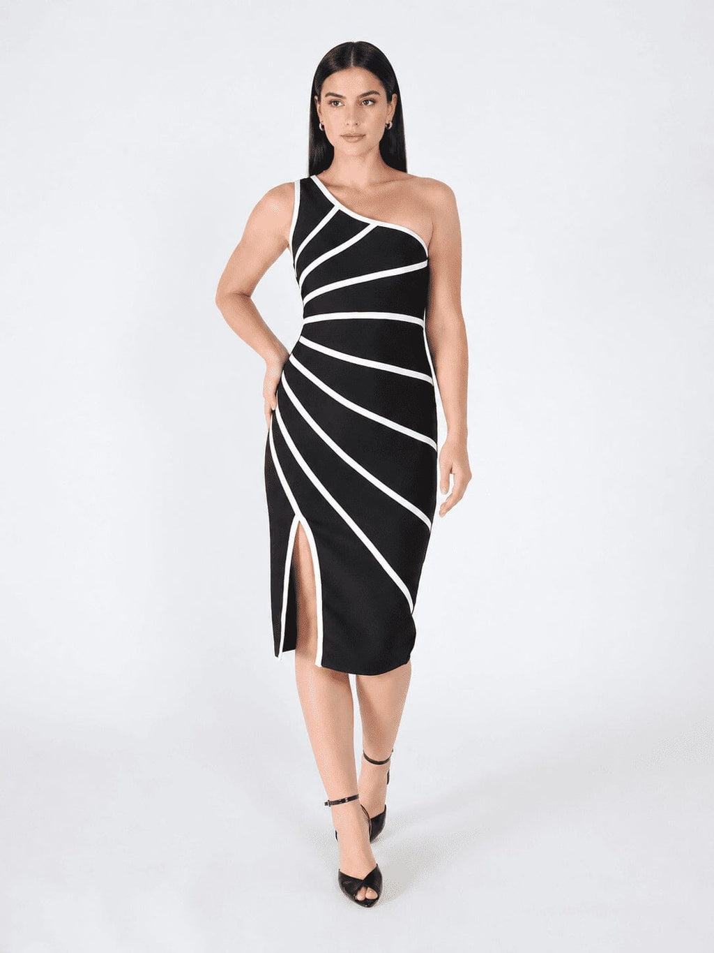 One Side Sleeve Bottom Slit Dress