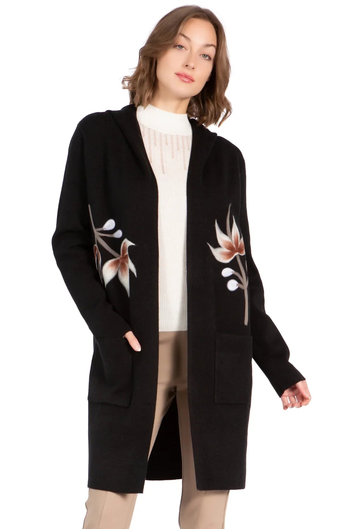Cardigan Sweater with Hooded Collar