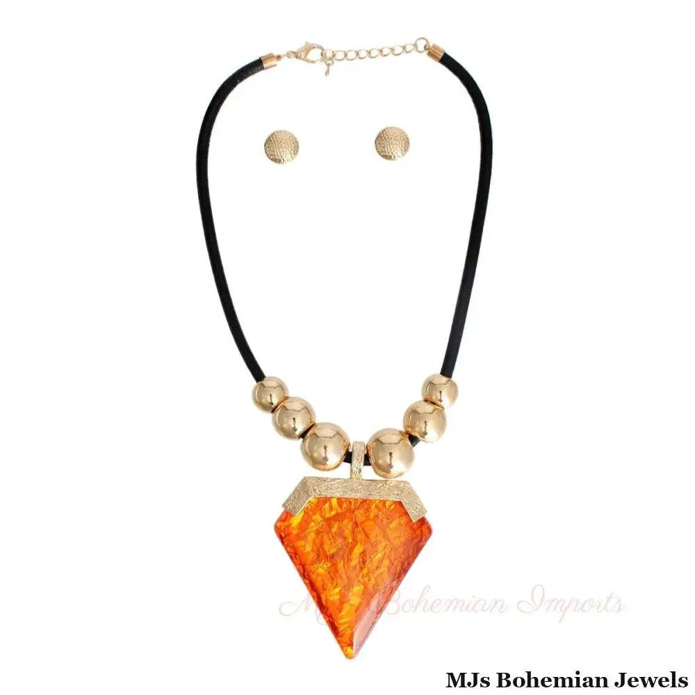 Orange Diamond Shaped Pendant Set