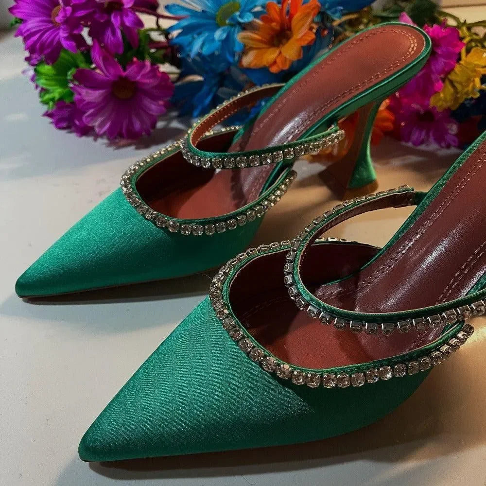 Out Out Crystal Embellished Dark Green Heels