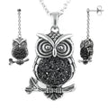 Owl Pendant Necklace And Dangle Earrings With Crystals