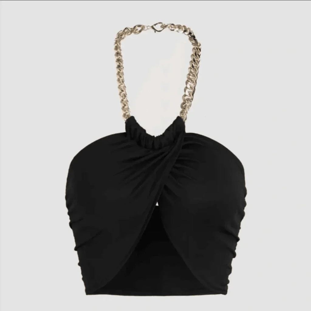 Panther Cropped Twisted Halterneck Chain Top