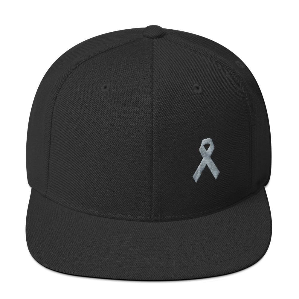 Parkinson's Awareness & Brain Tumor Awareness Flat Brim Snapback Hat with Grey Ribbon