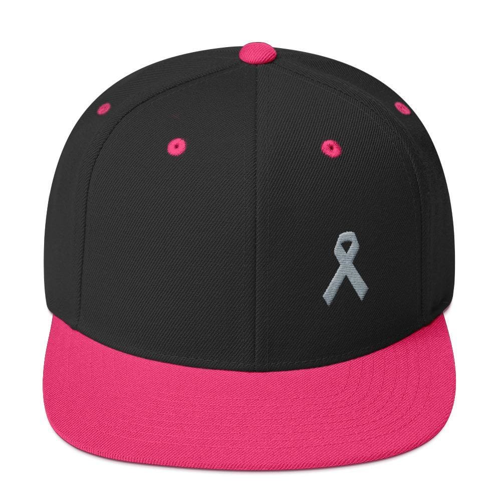 Parkinson's Awareness & Brain Tumor Awareness Flat Brim Snapback Hat with Grey Ribbon