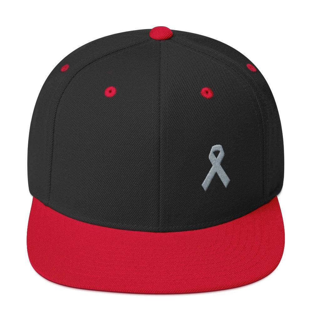 Parkinson's Awareness & Brain Tumor Awareness Flat Brim Snapback Hat with Grey Ribbon