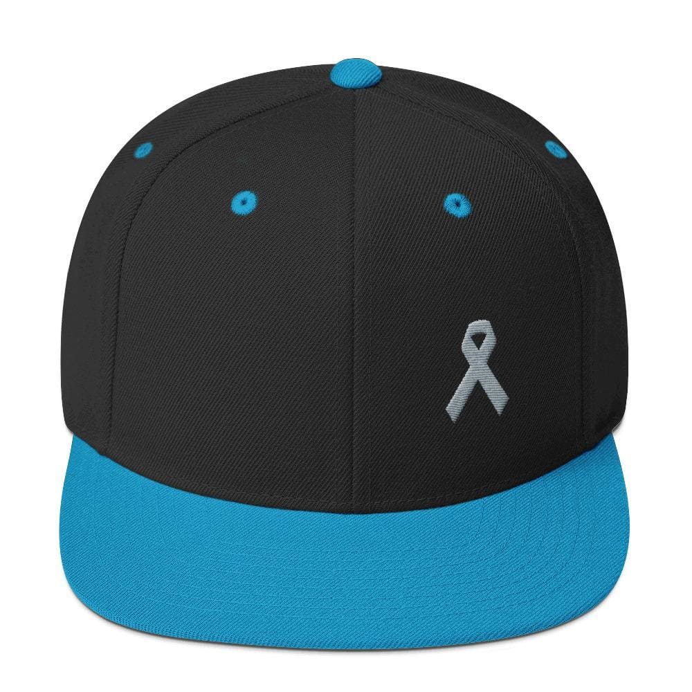 Parkinson's Awareness & Brain Tumor Awareness Flat Brim Snapback Hat with Grey Ribbon