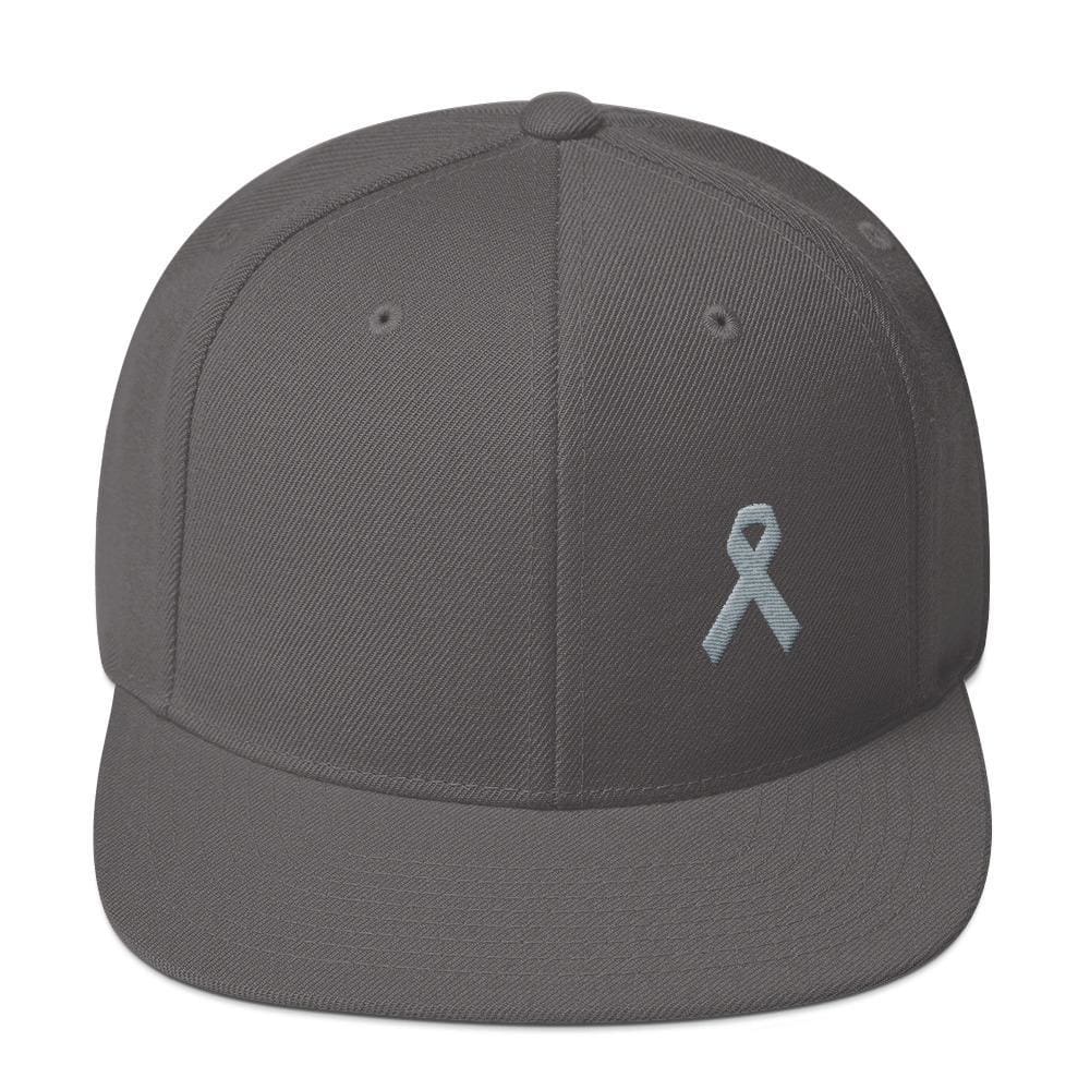 Parkinson's Awareness & Brain Tumor Awareness Flat Brim Snapback Hat with Grey Ribbon