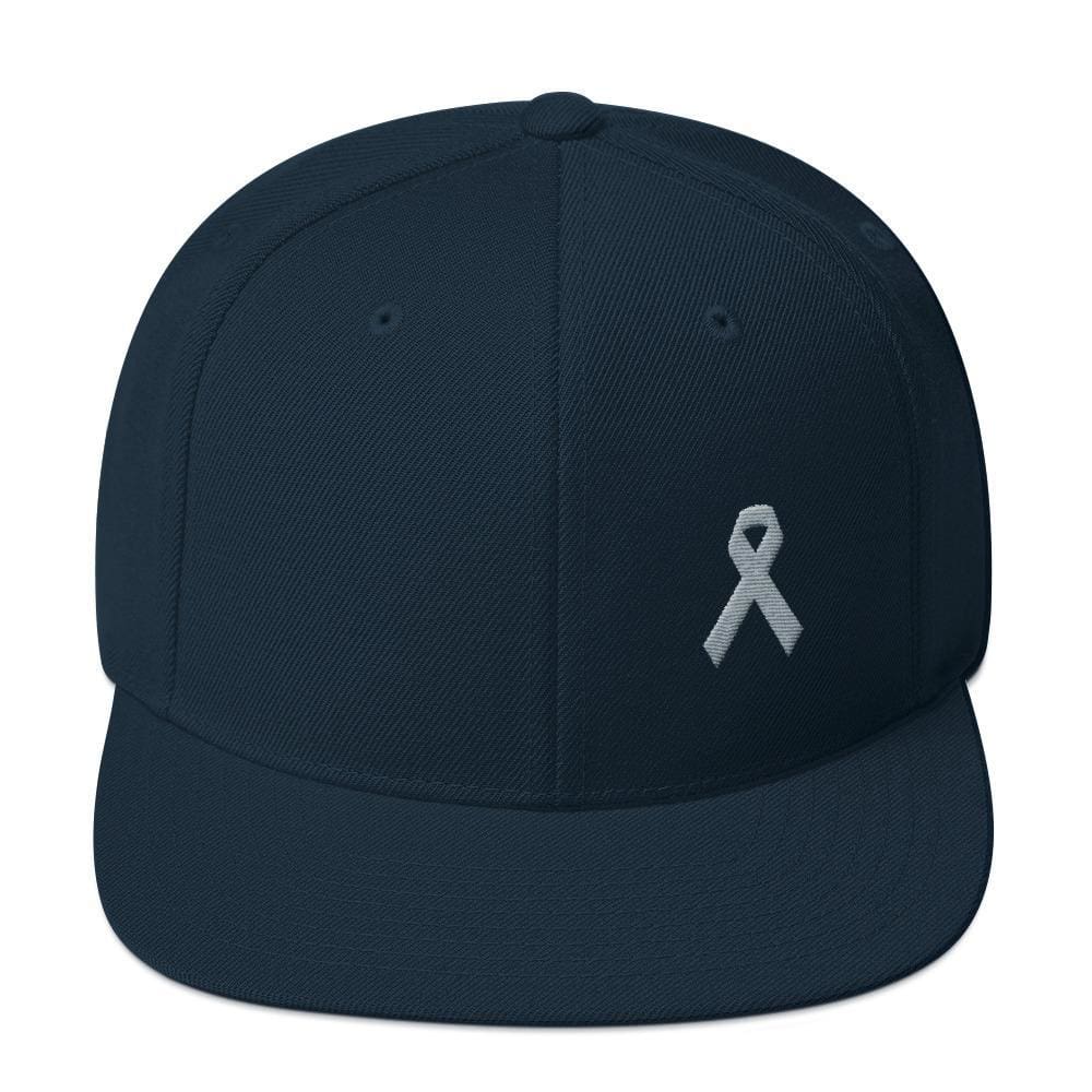 Parkinson's Awareness & Brain Tumor Awareness Flat Brim Snapback Hat with Grey Ribbon