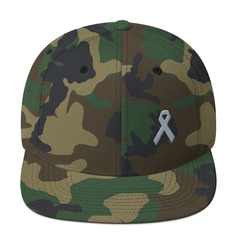 Parkinson's Awareness & Brain Tumor Awareness Flat Brim Snapback Hat with Grey Ribbon
