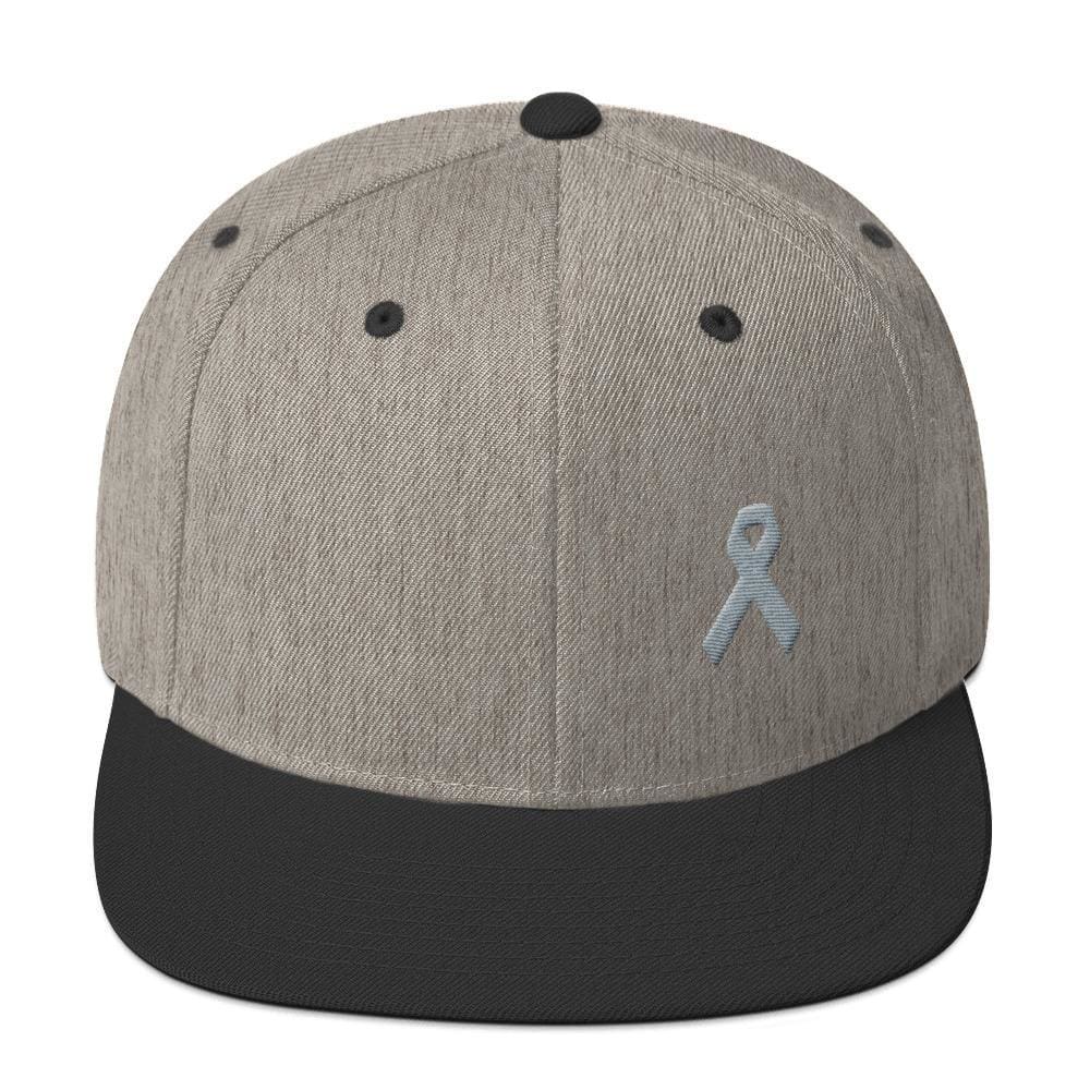 Parkinson's Awareness & Brain Tumor Awareness Flat Brim Snapback Hat with Grey Ribbon