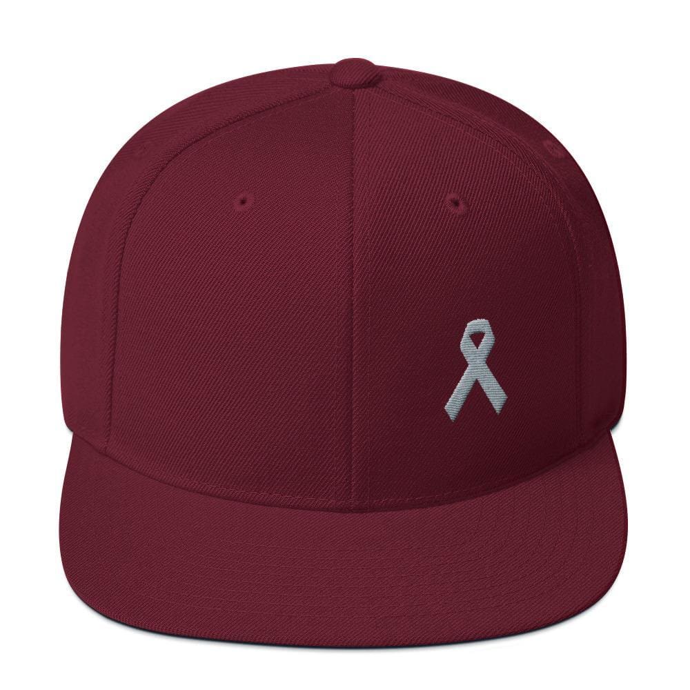 Parkinson's Awareness & Brain Tumor Awareness Flat Brim Snapback Hat with Grey Ribbon
