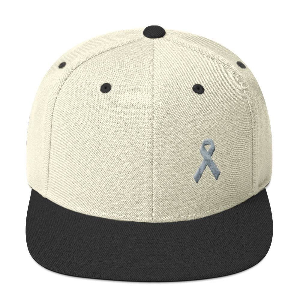 Parkinson's Awareness & Brain Tumor Awareness Flat Brim Snapback Hat with Grey Ribbon