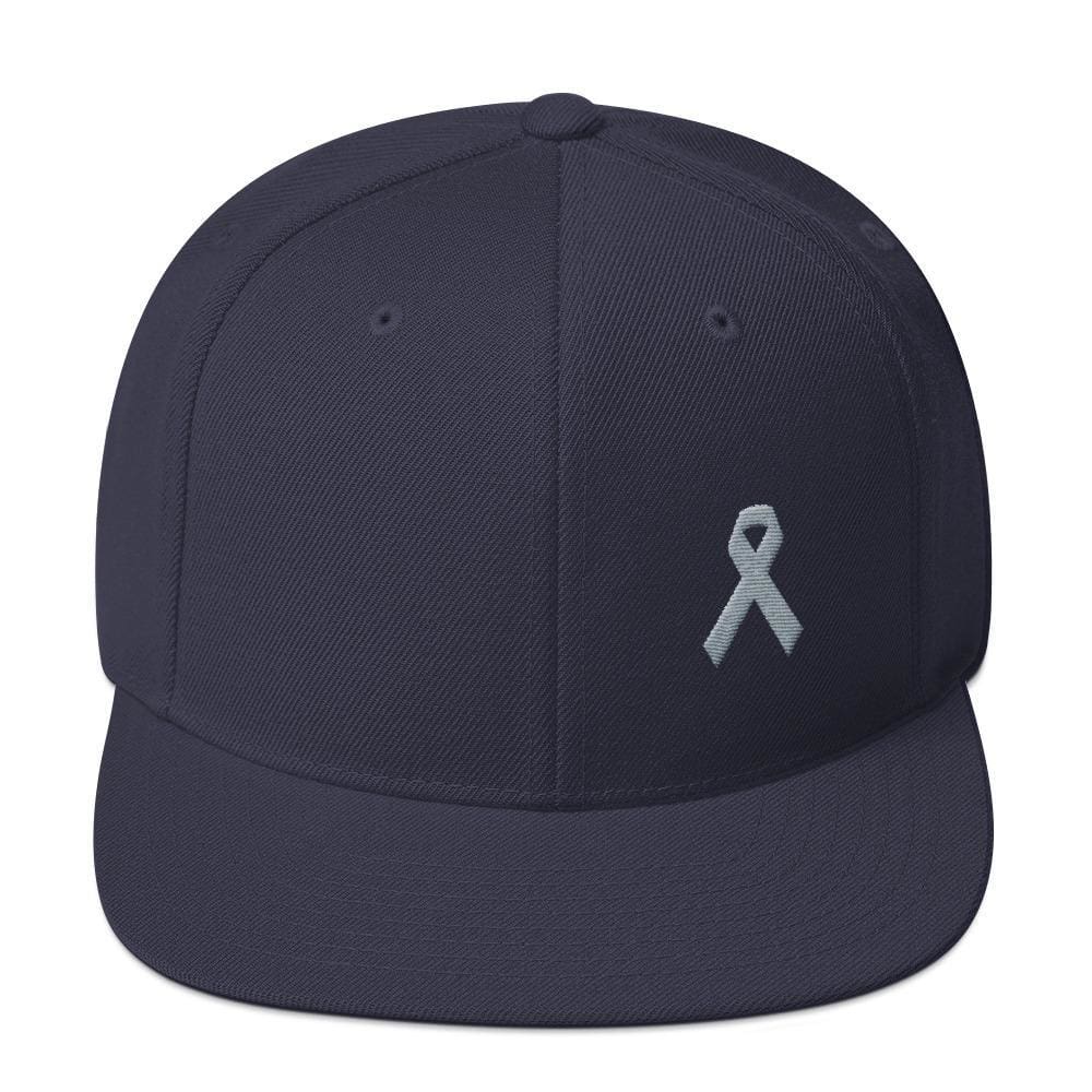 Parkinson's Awareness & Brain Tumor Awareness Flat Brim Snapback Hat with Grey Ribbon