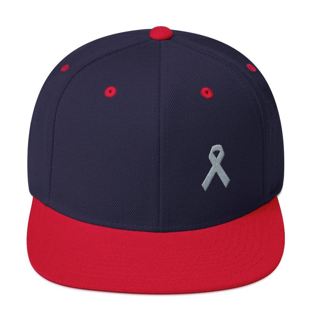 Parkinson's Awareness & Brain Tumor Awareness Flat Brim Snapback Hat with Grey Ribbon