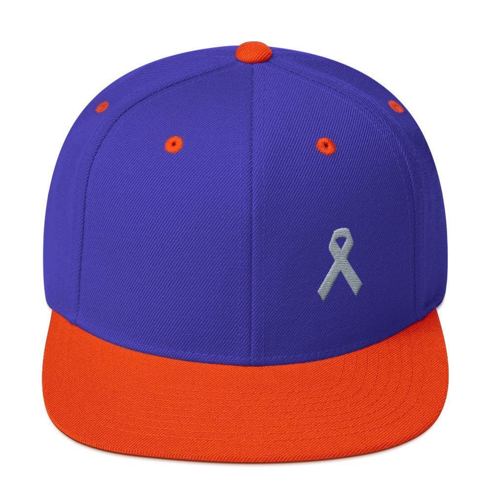 Parkinson's Awareness & Brain Tumor Awareness Flat Brim Snapback Hat with Grey Ribbon
