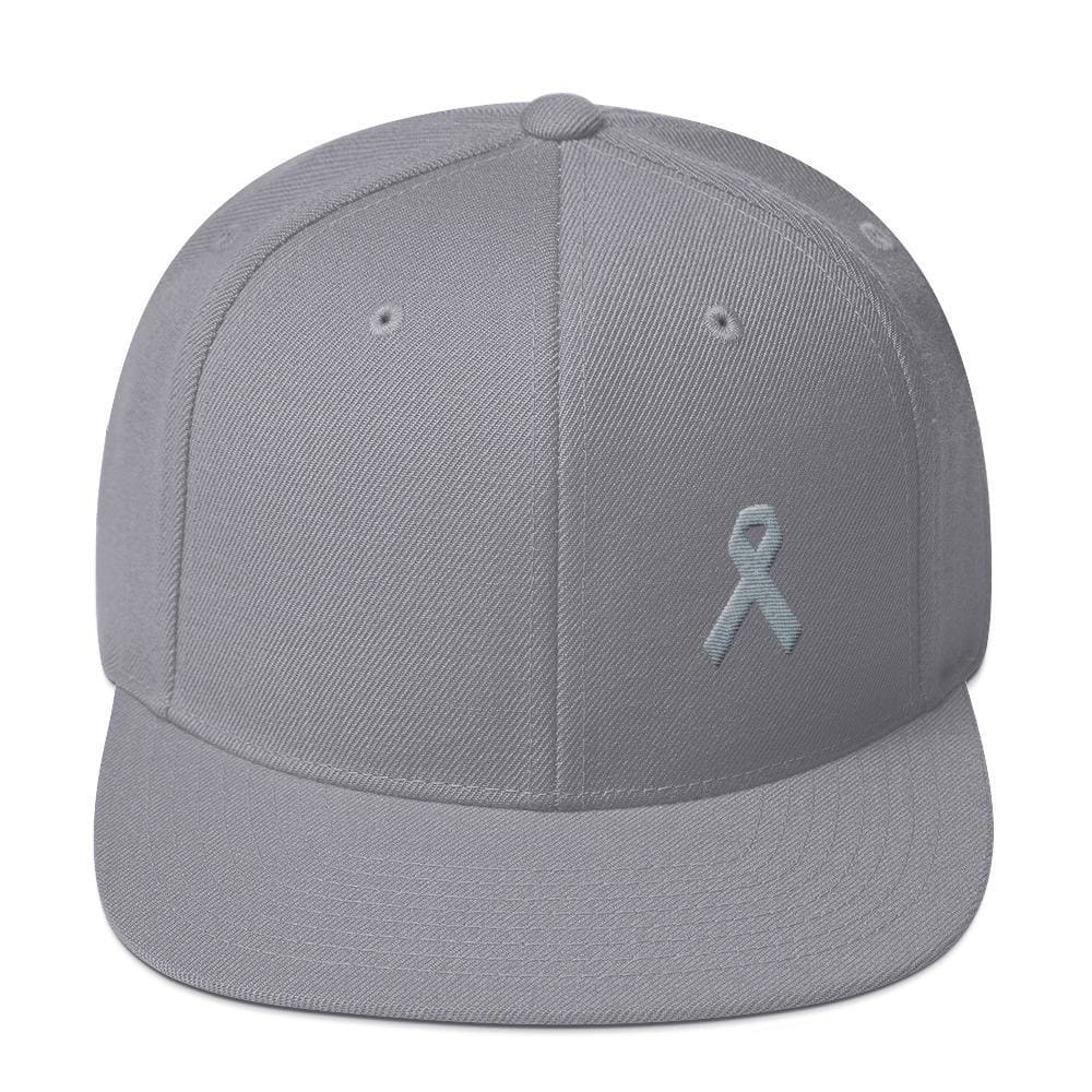 Parkinson's Awareness & Brain Tumor Awareness Flat Brim Snapback Hat with Grey Ribbon