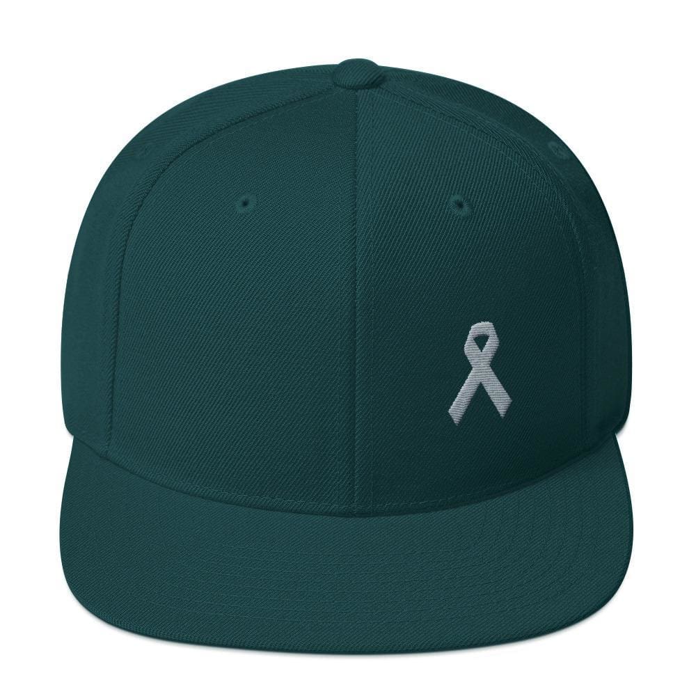 Parkinson's Awareness & Brain Tumor Awareness Flat Brim Snapback Hat with Grey Ribbon