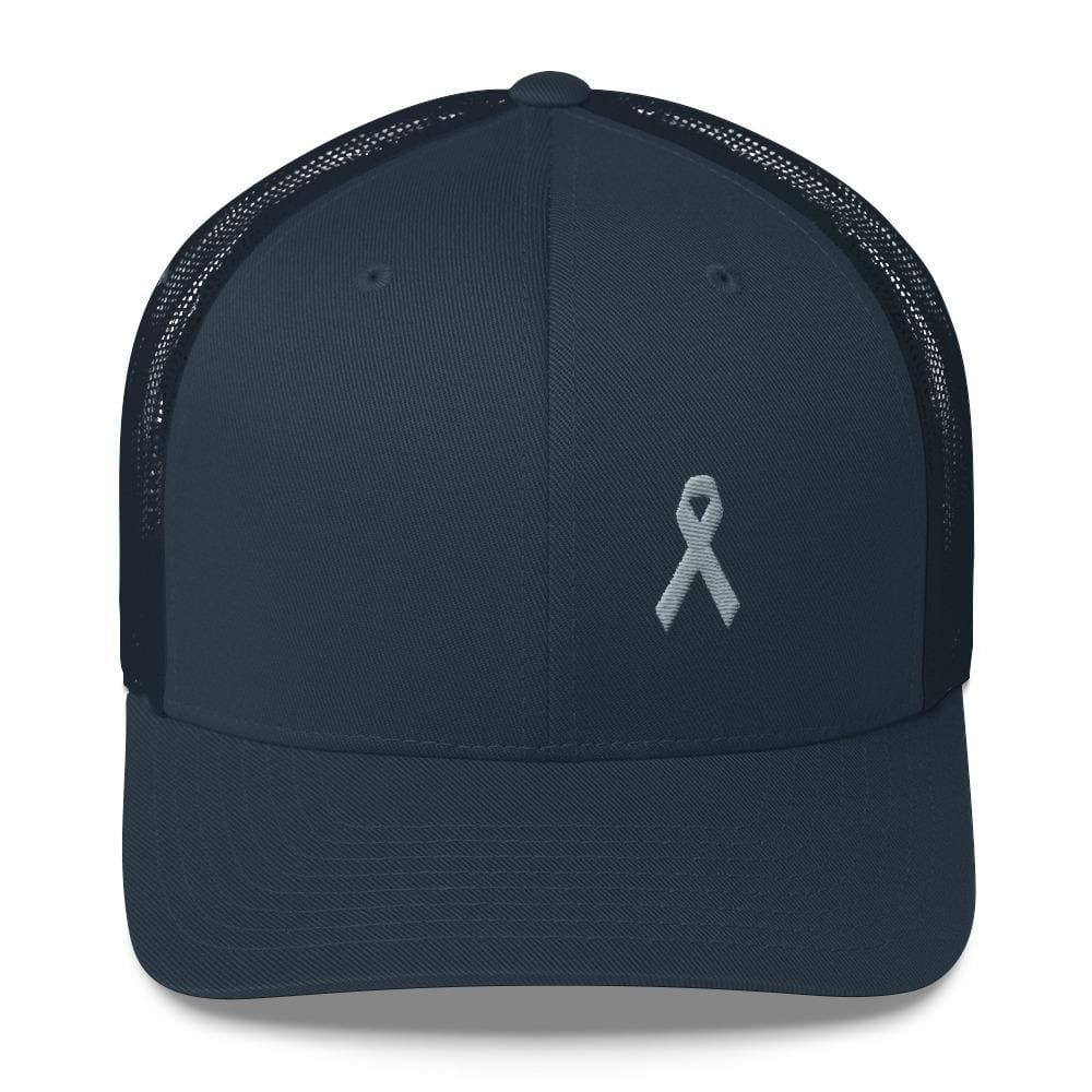 Parkinson's Awareness & Brain Tumor Awareness Snapback Trucker Hat with Grey Ribbon