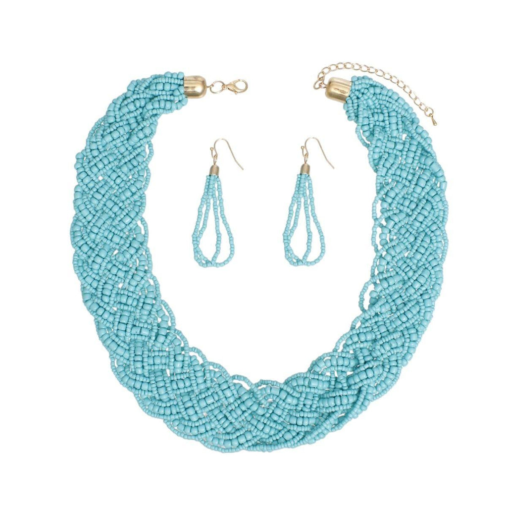 Collar Turquoise Seed Bead Braided Collar Necklace