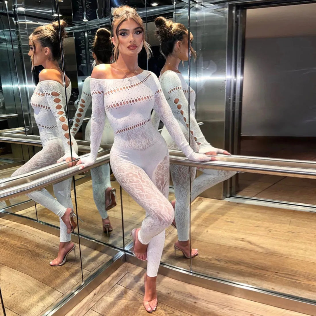 Perfectly Imperfect Rhinestone Embellished White Jumpsuit