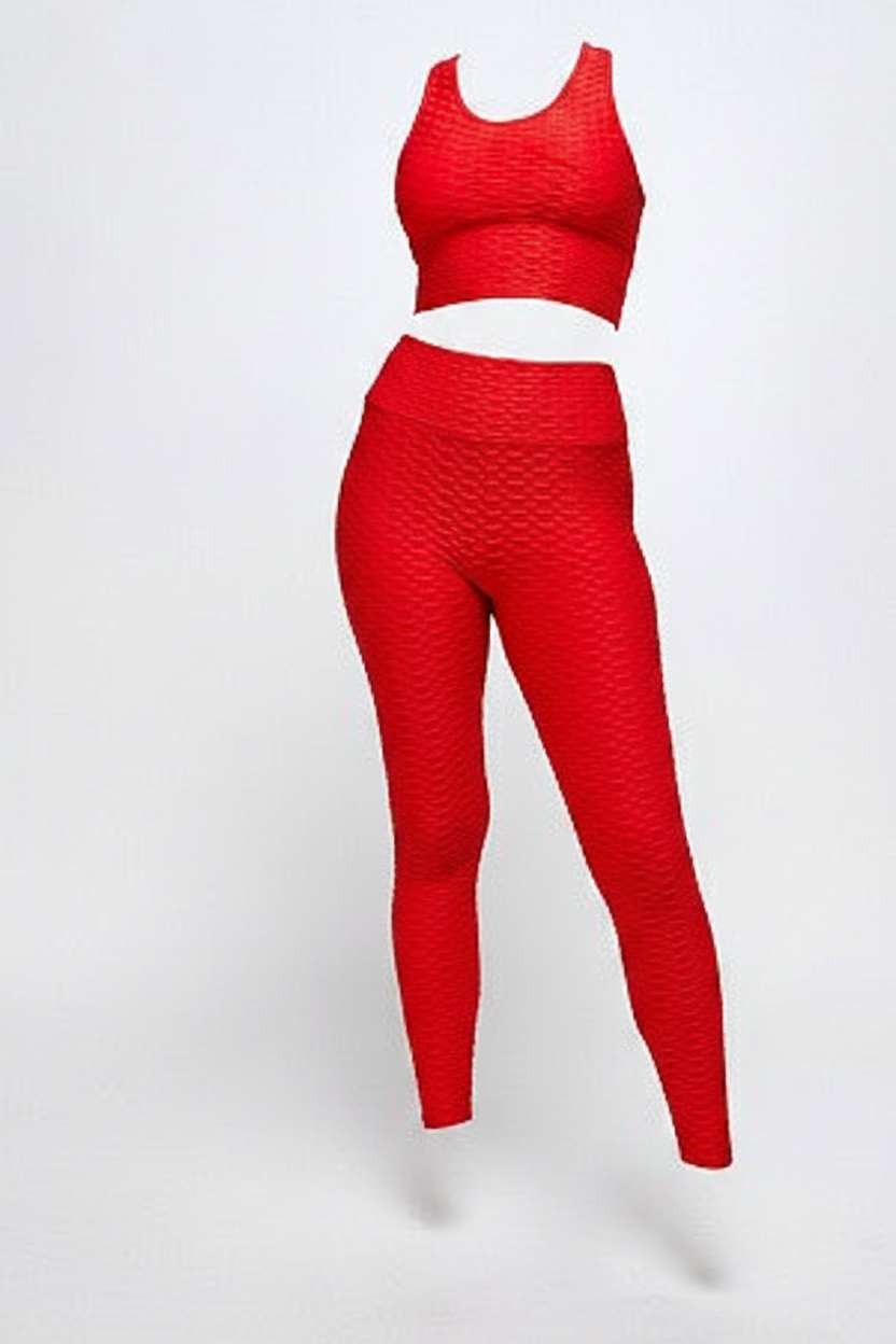 She Sassy Red Scrunch Butt Leggings and Sports Bra Set