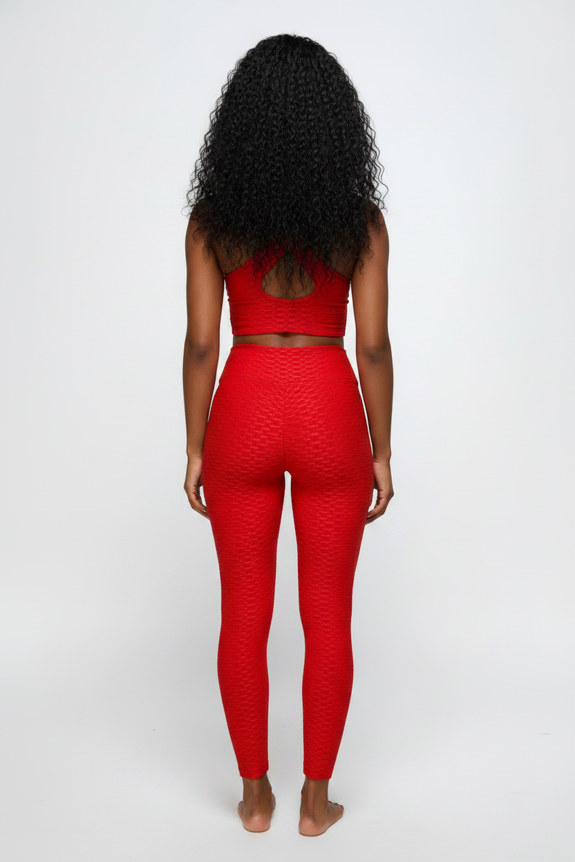She Sassy Red Scrunch Butt Leggings and Sports Bra Set