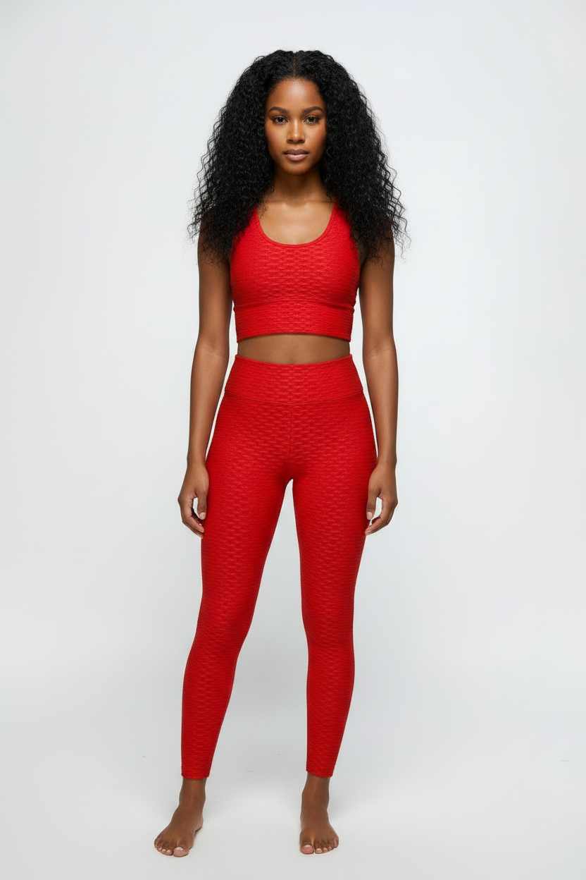 She Sassy Red Scrunch Butt Leggings and Sports Bra Set