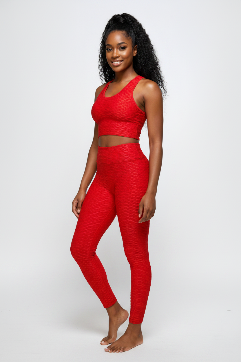 She Sassy Red Scrunch Butt Leggings and Sports Bra Set