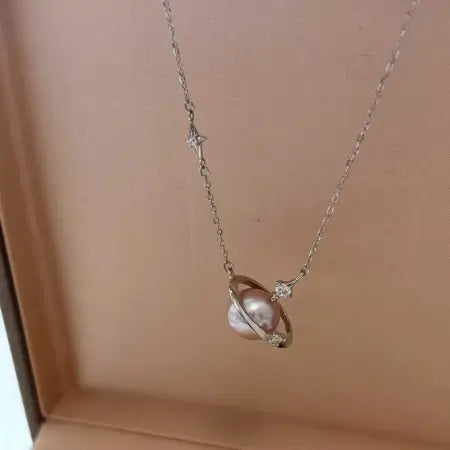 Pearl Planet Pendant Necklace 925 Sterling Silver