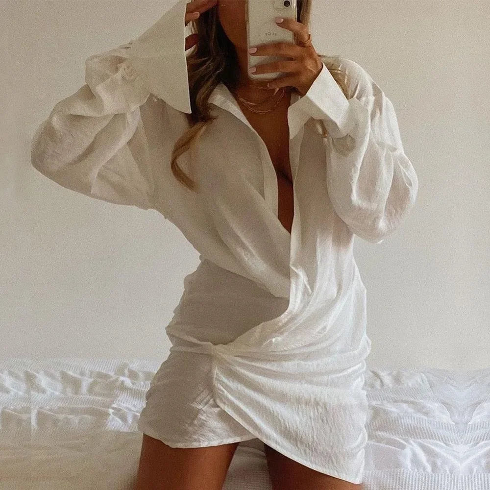 Polina Ruched Shirt Mini Dress