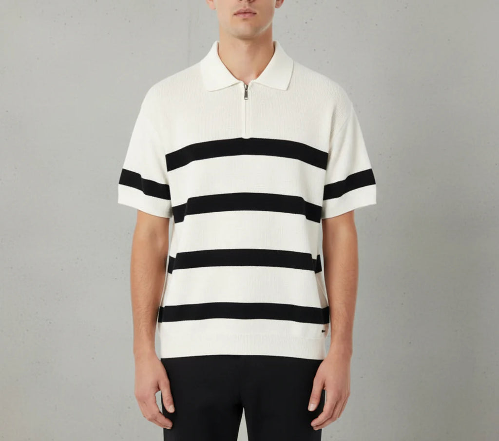 Del Mar Zip Polo (White and Black)