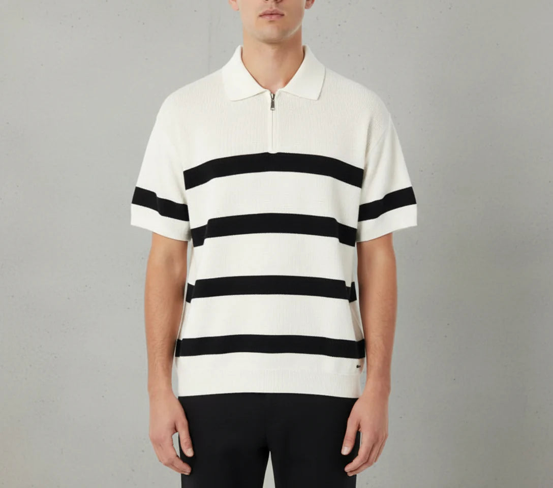 Del Mar Zip Polo (White and Black)