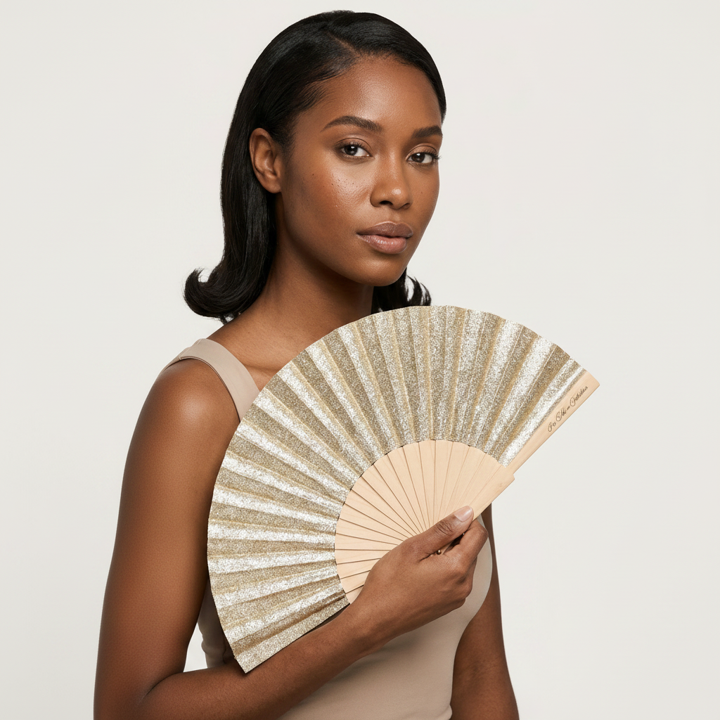 Gold Sparkle Hand Fan