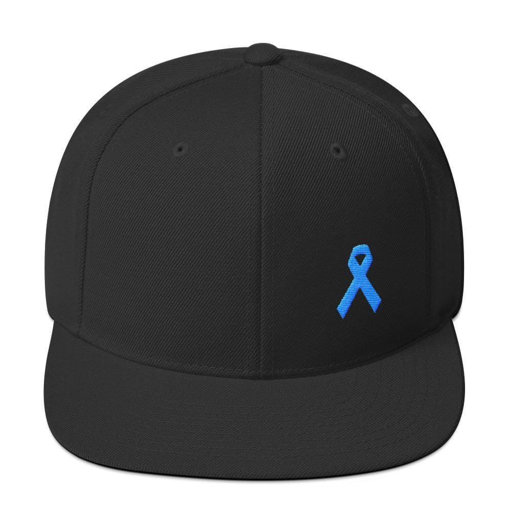Prostate Cancer Awareness Flat Brim Snapback Hat with Light Blue Ribbon