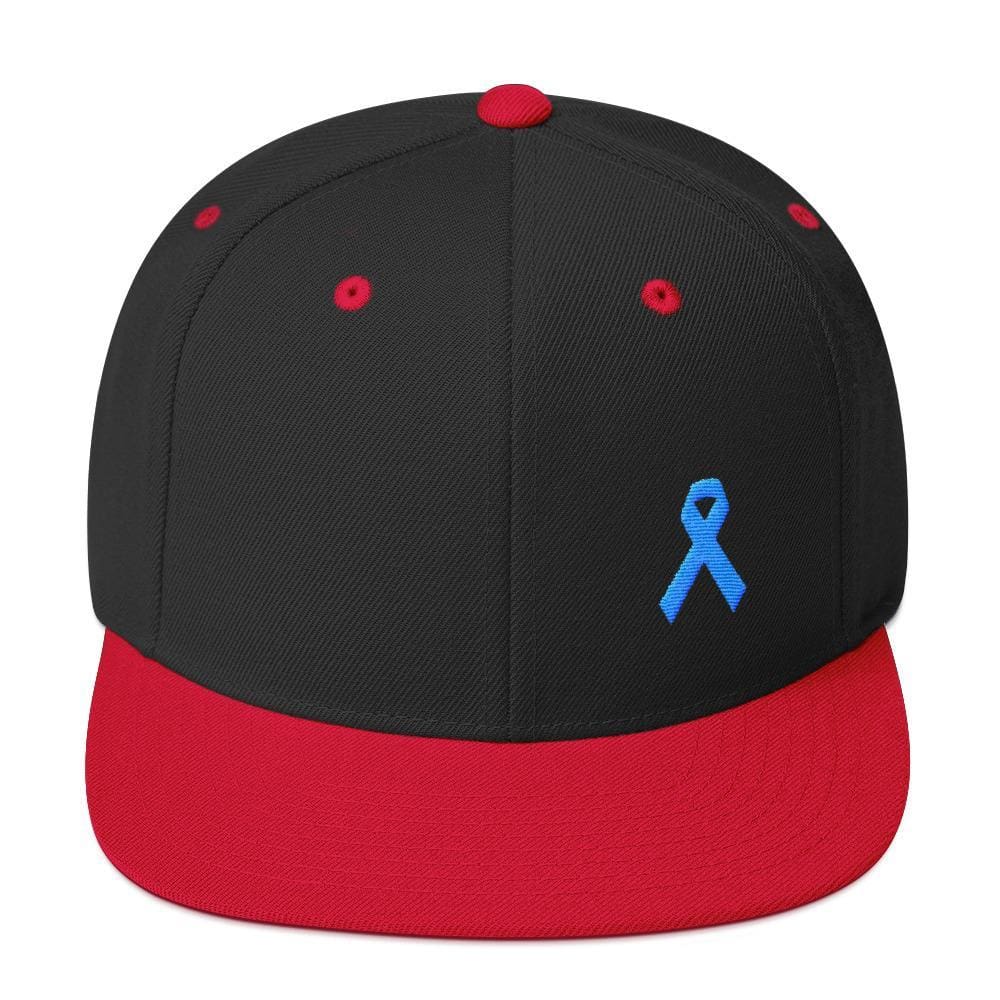 Prostate Cancer Awareness Flat Brim Snapback Hat with Light Blue Ribbon
