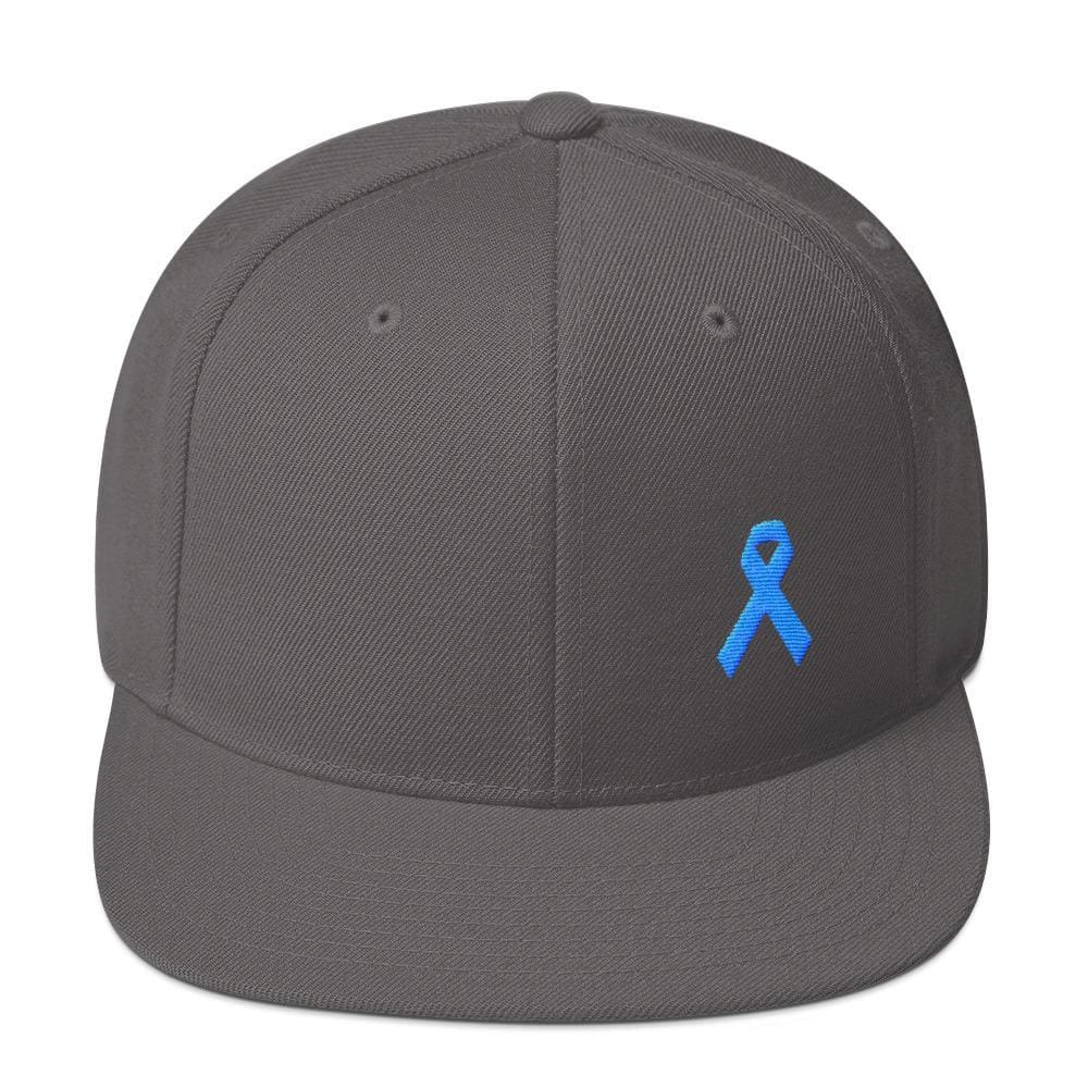 Prostate Cancer Awareness Flat Brim Snapback Hat with Light Blue Ribbon