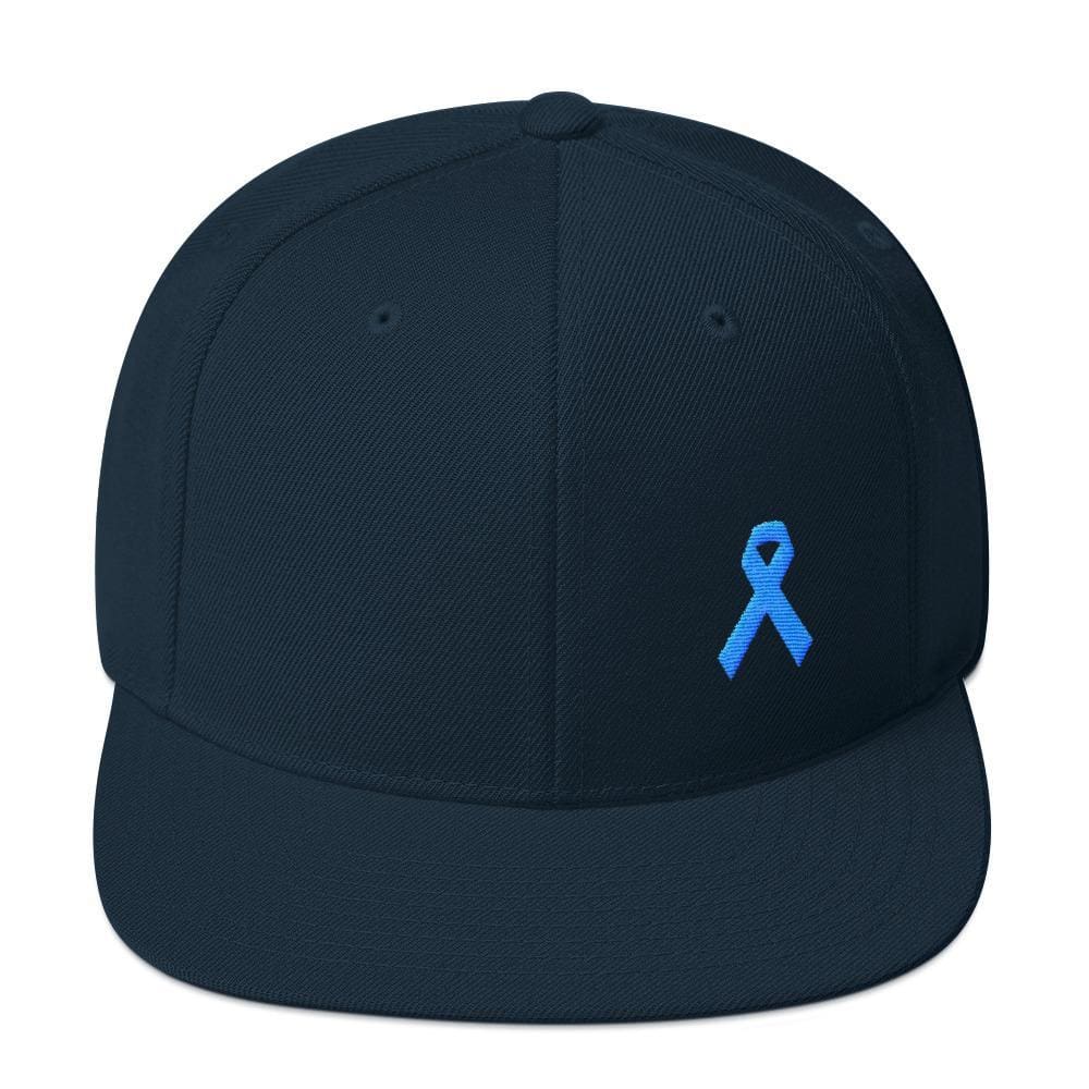 Prostate Cancer Awareness Flat Brim Snapback Hat with Light Blue Ribbon