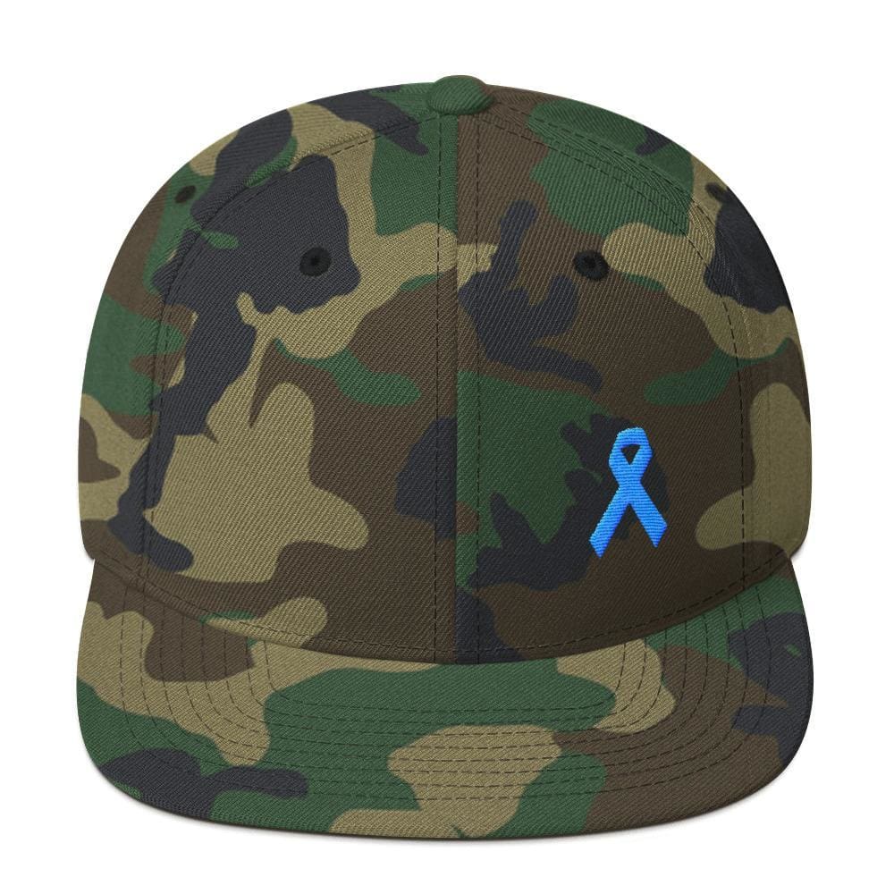 Prostate Cancer Awareness Flat Brim Snapback Hat with Light Blue Ribbon