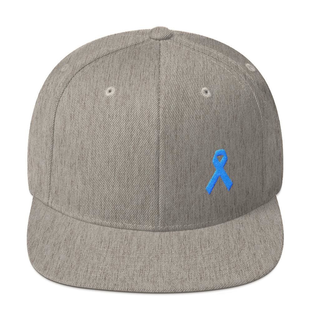 Prostate Cancer Awareness Flat Brim Snapback Hat with Light Blue Ribbon