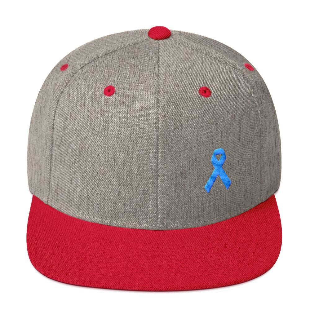Prostate Cancer Awareness Flat Brim Snapback Hat with Light Blue Ribbon
