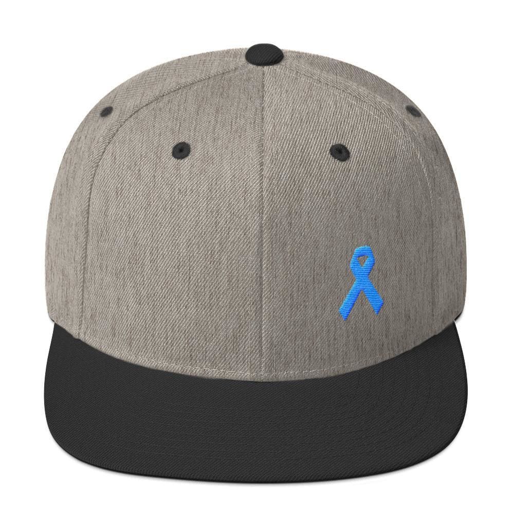 Prostate Cancer Awareness Flat Brim Snapback Hat with Light Blue Ribbon
