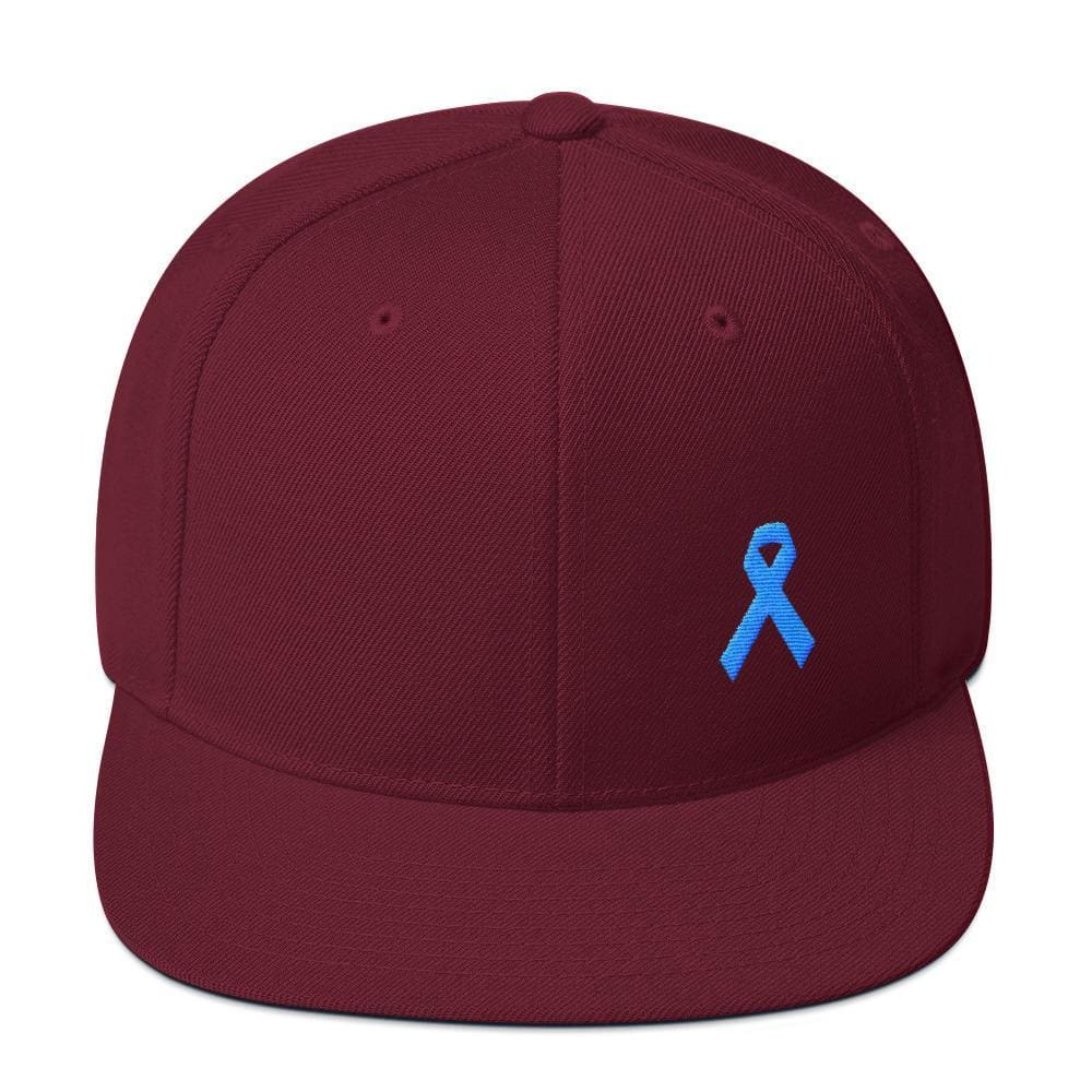 Prostate Cancer Awareness Flat Brim Snapback Hat with Light Blue Ribbon