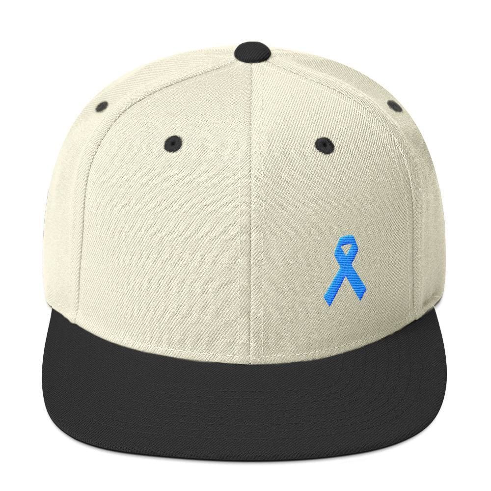 Prostate Cancer Awareness Flat Brim Snapback Hat with Light Blue Ribbon