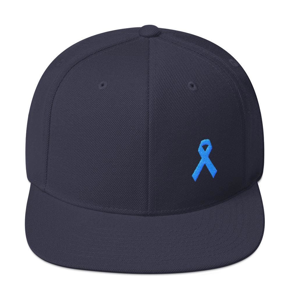 Prostate Cancer Awareness Flat Brim Snapback Hat with Light Blue Ribbon