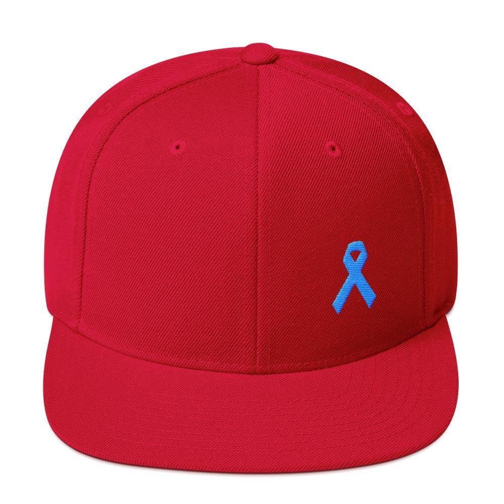 Prostate Cancer Awareness Flat Brim Snapback Hat with Light Blue Ribbon