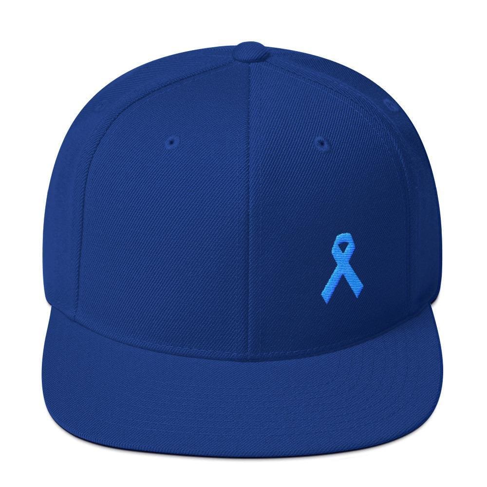 Prostate Cancer Awareness Flat Brim Snapback Hat with Light Blue Ribbon