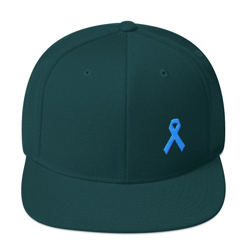 Prostate Cancer Awareness Flat Brim Snapback Hat with Light Blue Ribbon