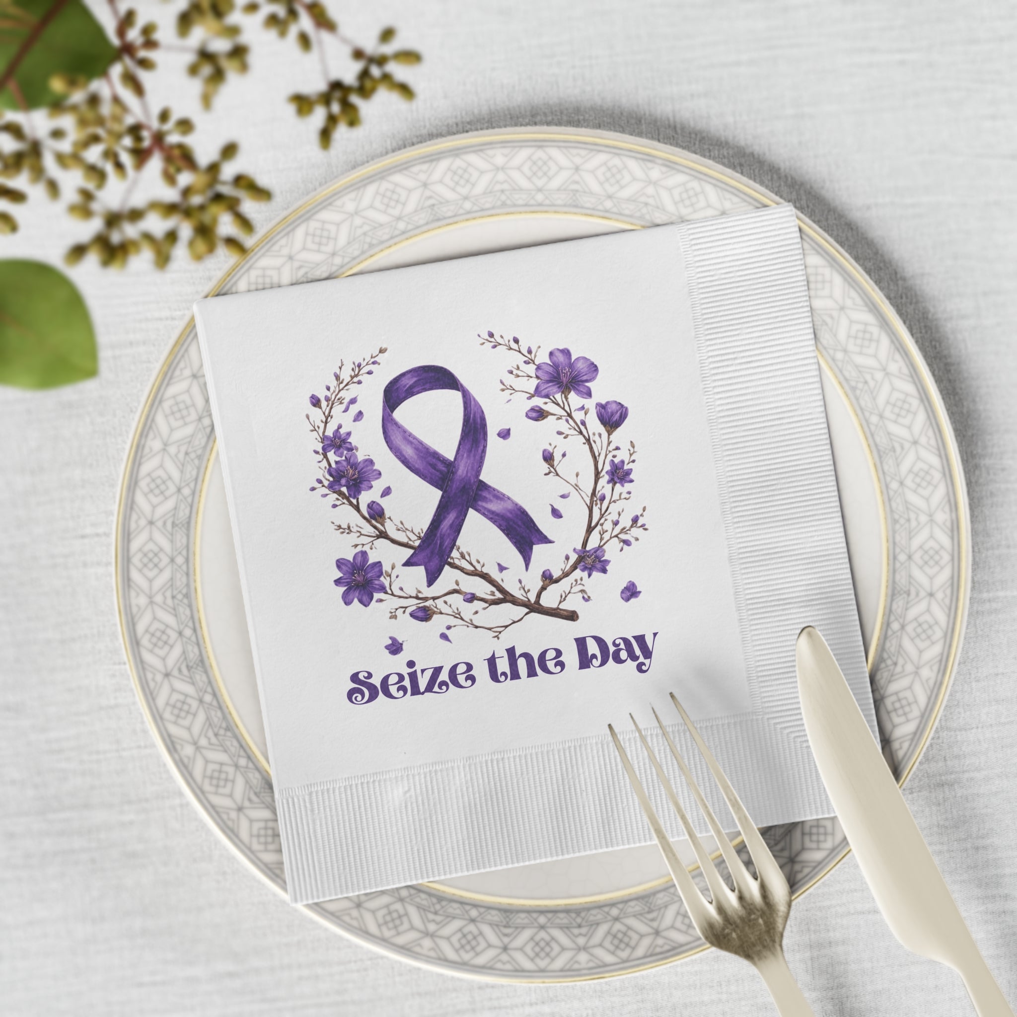 Purple Floral Seize the Day Napkins