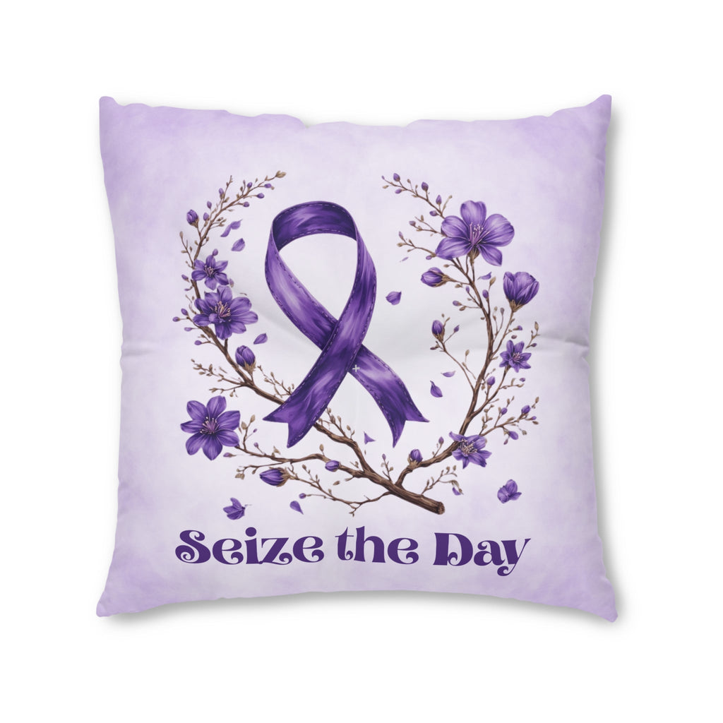 Purple Floral Awareness Tufted Floor Pillow for Epilepsy Support and Comfort